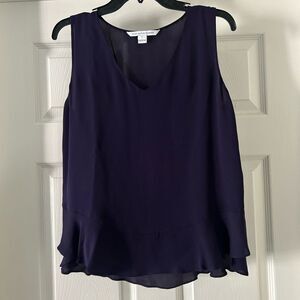 Diane Von Furstenberg V Neck Flowy Ruffle Hem Silk Tank